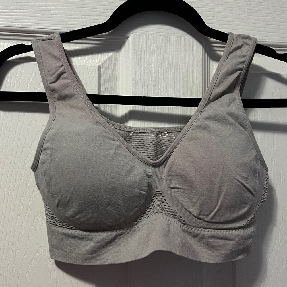 Beige Sports Bra Breathable Mesh Lightly Padded Comfy Casual Undergarment XL